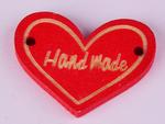 Našívacia drevená značka 23x30 mm HAND MADE červené srdce